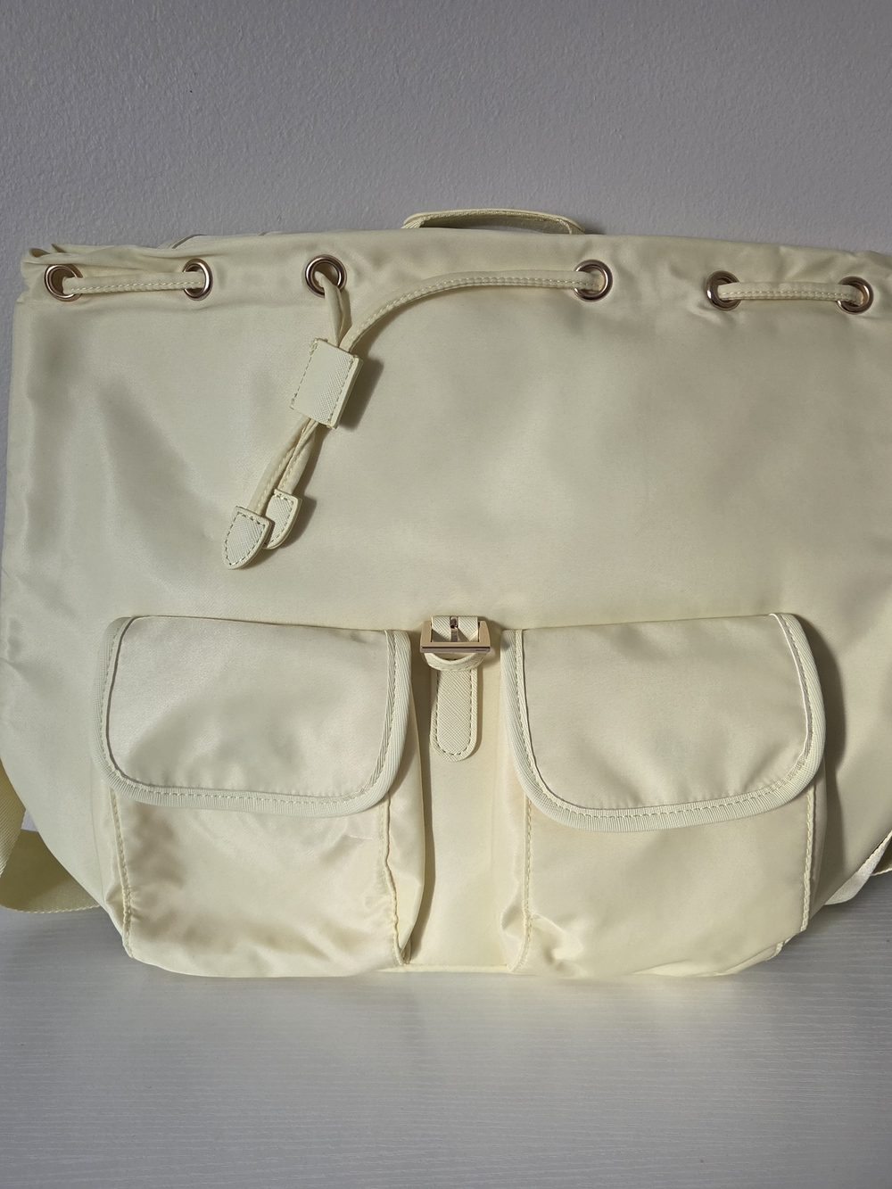 Women’s Butter Yellow Drawstring Backpack with Front Pockets